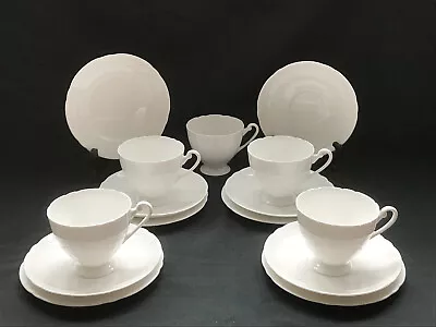 Buy Shelley White Ripon Shape Trios - Cup, Saucer And Side Plate X 5 • 50£