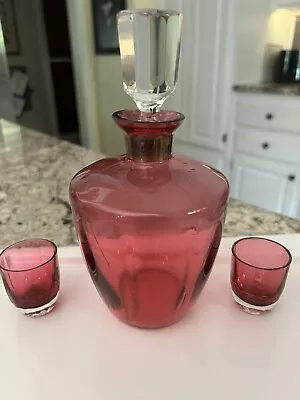 Buy Cranberry Glass Decanter Cordial Sherry And Glasses Set Vtg • 31.26£