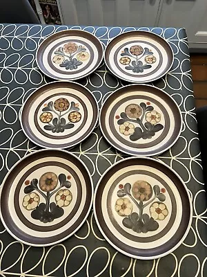 Buy Vintage Retro DENBY Langley Mayflower Pattern Cream Brown X6 Plates 8 Inches • 30£