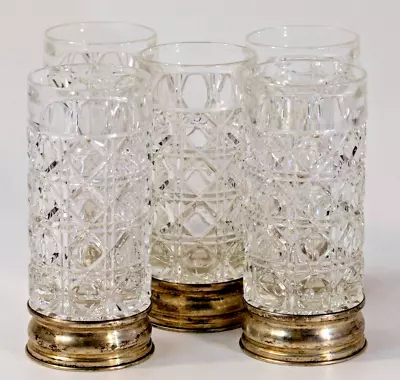 Buy Antique/Vintage Cut Glass Tumblers With 800 Silver Base X5 - Hi Ball,Water Glass • 35£