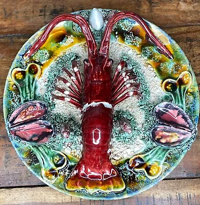 Buy Majolica Wall Plaque Huge Palissy Ware Lobster Seafood Wall Charger Platter 13  • 237.96£