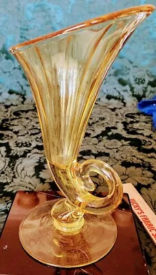 Buy Cambridge Fluted Swirled Panels Design 11-Inches Tall Citrine-Yellow Vase 50's • 261.39£