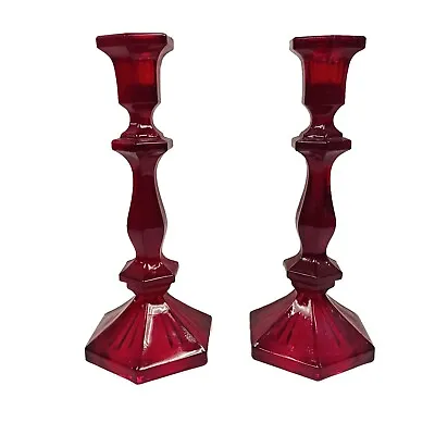 Buy Vintage Red Glass Candlesticks Paneled • 28.81£