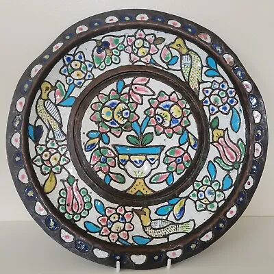 Buy Rare Antique Syrian Enamel Large Plate Iznik Islamic Arabic Damascus Heena Tray • 400£