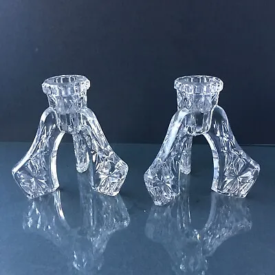 Buy 2 Vintage Taper Candle Stick Holders Clear Glass 11.5cm Tall • 7£