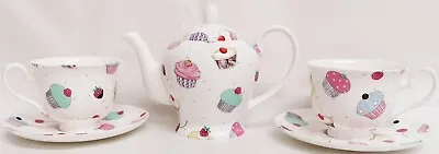 Buy Fairy Cupcakes Tea Set For Two Bone China Multi Colour Teapot 2 Cups 2 Saucers • 47£