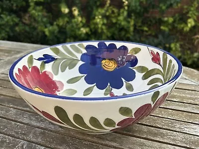 Buy VINTAGE SPANISH Blue Red White Floral Pottery Pasta Salad Serving Bowl Large • 40£