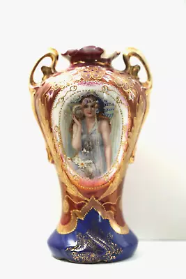 Buy Antique 2 Handle Lady Portrait Vase Art Nouveau Prov Saxe RS Porcelain German • 170.05£
