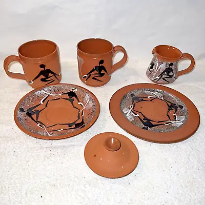 Buy 6 Pieces Simba Pottery Zimbabwe Mugs Creamer Plate Saucer African Ceramic • 42.68£