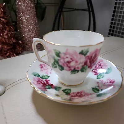 Buy Crown Staffordshire England Fine Bone China Teacup Pink Roses Gold Trim Romantic • 47.36£
