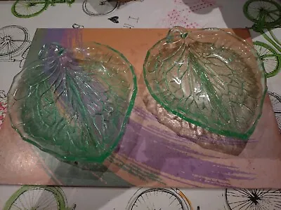 Buy A Lovely Pair Of Vintage Bagley? Green Glass  Leaf Dish With A 2 Way Devide • 1.20£