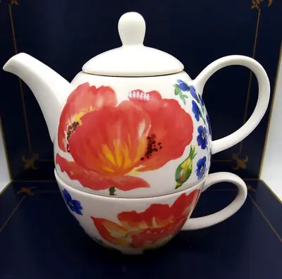 Buy Arthur Wood Orange White Teapot And Cup Set Meadow Flowers • 10£