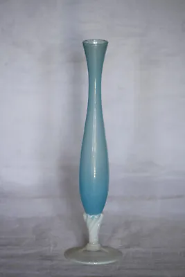 Buy Vintage Italian Blue Opaline Glass Stem Vase Italy 24cm 9.4in White Base MCM 70s • 190.57£