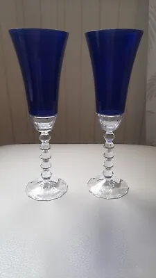 Buy Mikasa Gemstone Cobalt Blue/  Clear Crystal Champagne Flutes Glasses 10  Set 2 • 10£