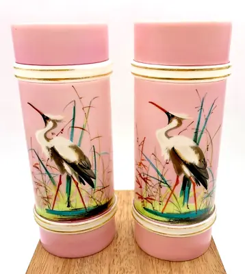 Buy 2 ANT Victorian Pink Heron Vases Mt Washington Smith Bros Hand Painted ~8  Tall • 118.54£