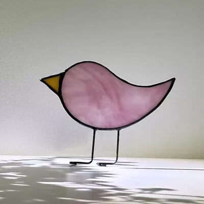Buy Standing Bird Stained Glass Gifts, Stain Glass Art Suncatcher For Window Pink • 39.08£