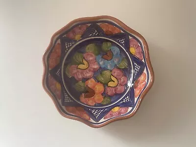 Buy Floral Terracotta Bowl Handmaid Painted Portuguese Scallop Edge • 4.99£