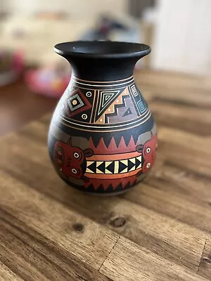 Buy Latin American Art Pottery Native American Black Red Faces Geometric Vase • 23.62£