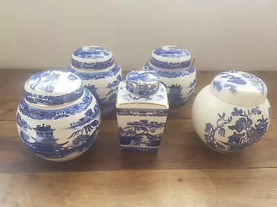 Buy Collection Blue White  Storage Jars Old Willow Ringtons X5 • 25£