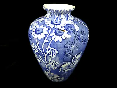 Buy Victorian Blue And White Transferware Ceramic Vase Sunflowers And Other Floral • 28£