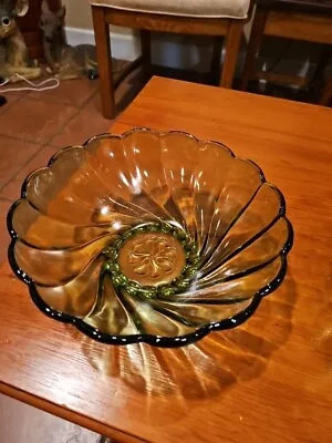 Buy Vintage Hazel Atlas 9” Colonial Swirl Green Glass Scalloped Bowl • 13.49£