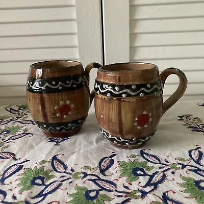 Buy Handpainted Studio Pottery Mugs Cups X 2 Pair • 8.99£