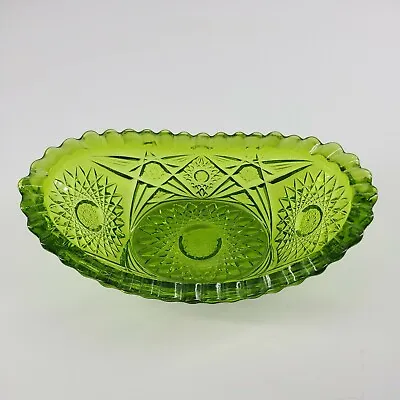Buy Avacado Green Depression Glass Oval Bowl Star Pattern 4.5x7  • 13.44£