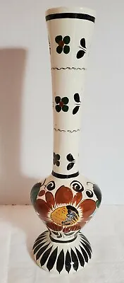 Buy Tonola Mexican Pottery Hand Painted  Vase 12.25  Vintage Beautiful Colors • 17.07£