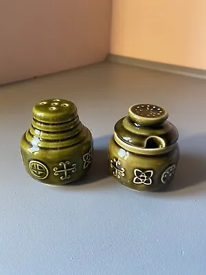 Buy Nelsons Pottery Salt And Pepper, Green Glaze, Made In England. Vintage. • 7.50£
