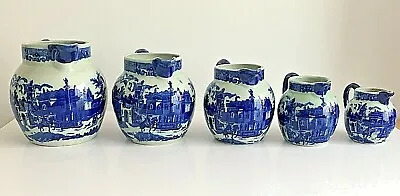 Buy Vintage Blue & White Victoria Ware Ironstone Jugs, Set Of 5, Wonderful Condition • 83£