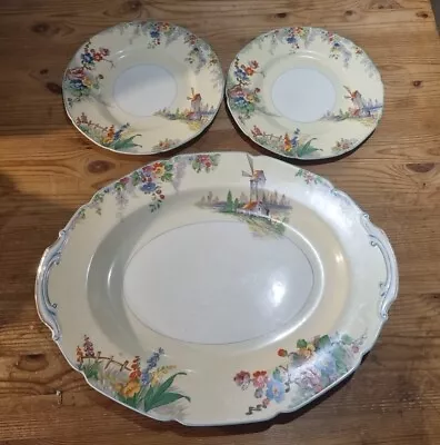 Buy Grindley The Old Mill Pattern Meat Plate 43cm X 33cm & Two 22cm Diameter Plates • 6.99£
