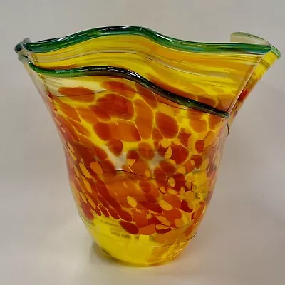 Buy Studio Art Glass 8” Vase Signed JMR Red Orange Yellow Green Ruffle Edge • 92.98£