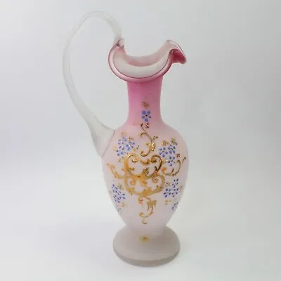 Buy Satin Glass Ewer Jug Cranberry Ruby Antique Victorian 19th Century Hand Enamel  • 36.45£