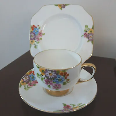Buy Vintage (1920's) Carlton China Trio, Cup. Saucer And Plate, Floral / Gold Trims • 9.50£