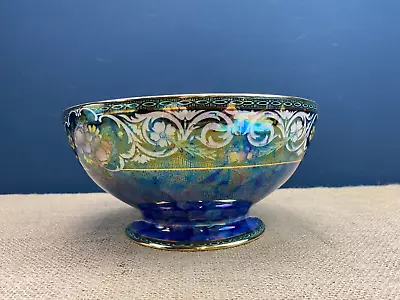 Buy Beautiful Vintage Art Deco Newhall Hanley Blue Lustre Ware Pedestal Footed Bowl • 30£