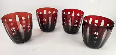 Buy Vintage Ruby Red Cut To Clear Bohemian Glasses Tumblers Set Of 4- Pottery Barn? • 76.25£