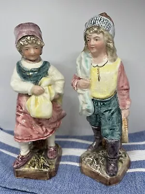Buy Antique Pottery. Pair Of Bruders Urbach Austrian Majolica Figures. Boy & Girl AF • 9£