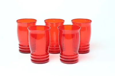 Buy Set Of 5 Vintage Ruby Red Ribbed Glass Tumblers 1930's Glassware Drinkware 3.5  • 18.97£