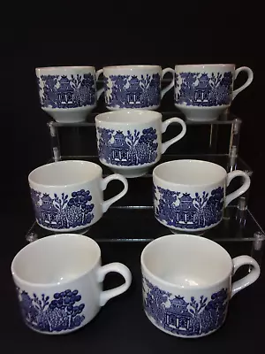 Buy Lot Of 8 Churchill England Blue Willow 2⅞  Large Flat Cup Georgian Shape • 12.52£