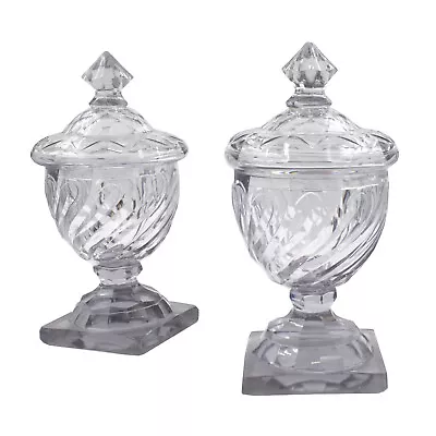 Buy English Georgian Pair Of Cut Swirled Glass Urns With Dome Lids, 18th Century • 2,960.10£
