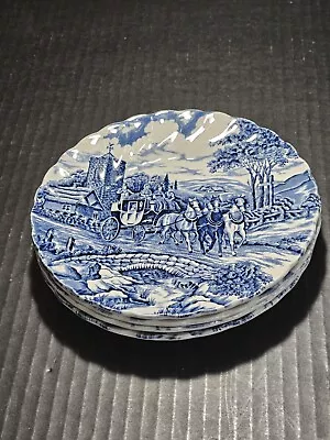 Buy Set/4 Myott Royal Mail Staffordshire 6 3/4  Blue & White Dessert Plates England • 23.13£