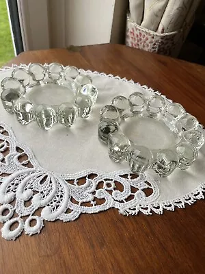 Buy Pair Heavy Vintage Reims Bubble Glass Candle Holders Nibbles Dishes Or Ash Trays • 3.95£