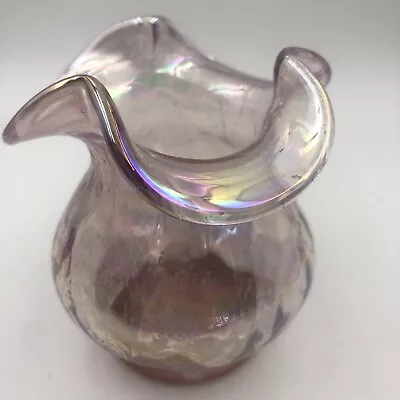 Buy Vintage Fenton Pink Iridescent Crackled Art Glass Vase Ruffle Top USA 1990’s EUC • 47.58£