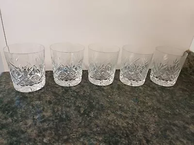 Buy 5 X Crystal Cut Glass Whiskey Tumblers - B9 • 10£