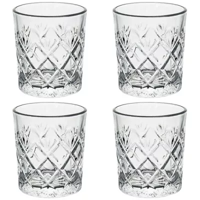 Buy Set Of 4 Whiskey Glasses Cut Glass Scotch Rum Drinking Tumblers Clear Set 230ml • 9.99£