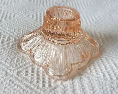 Buy Candlestick ~ Peach Colour ~ Pressed Glass ~ Vintage ~ C1930s • 9.99£