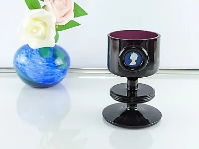 Buy Vintage WEDGWOOD Jasper Queen Elizabeth Ll ,SHERINGHAM Purple Glass Candleholder • 32£