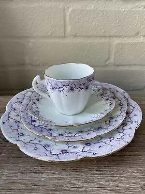 Buy Shelley England Dainty Mauve Purple Daisy Scalloped Edge Cup Saucer Set 4 Piece • 30£
