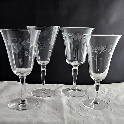 Buy 4 Vintage Mismatched Etched Crystal Wine Glasses Assorted Mid Century Glassware • 33.16£