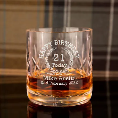 Buy 21st Birthday Hand Cut 24% Lead Crystal Whiskey Glass Personalised For Him, Her • 27.99£